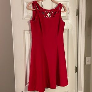 WHBM Cherry Red Valentine A-line Flare Dress with Peekaboo Neckline Size 6 or 8